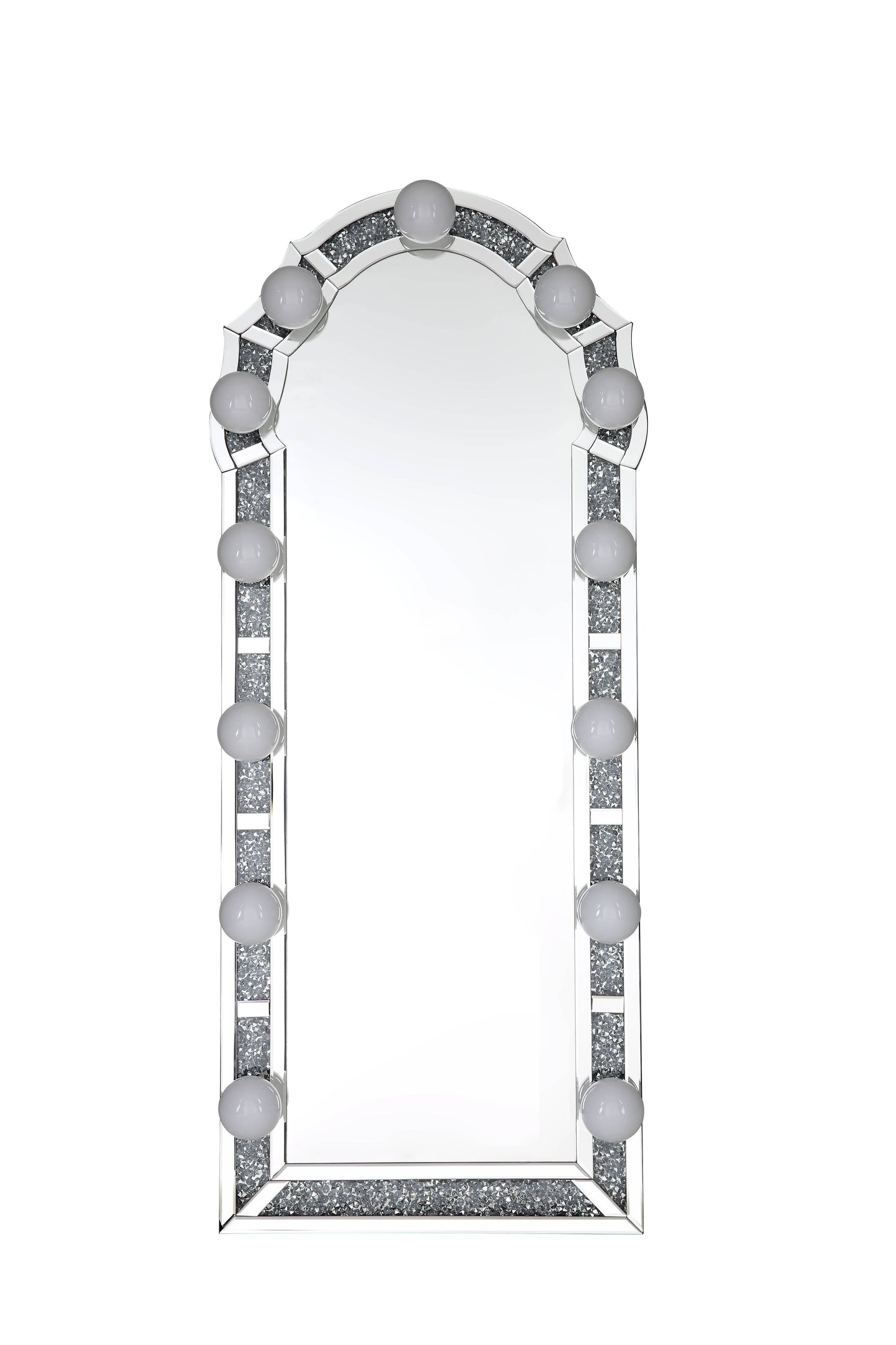 Noralie - Mirrored Faux Diamonds Floor Mirror - Silver