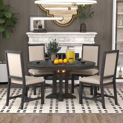 Dining Set & Extendable Round Table And 4 Upholstered Chairs