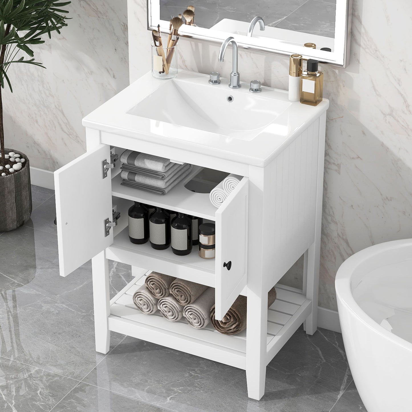 Modern Bathroom Vanity With Sink And Open Shelf