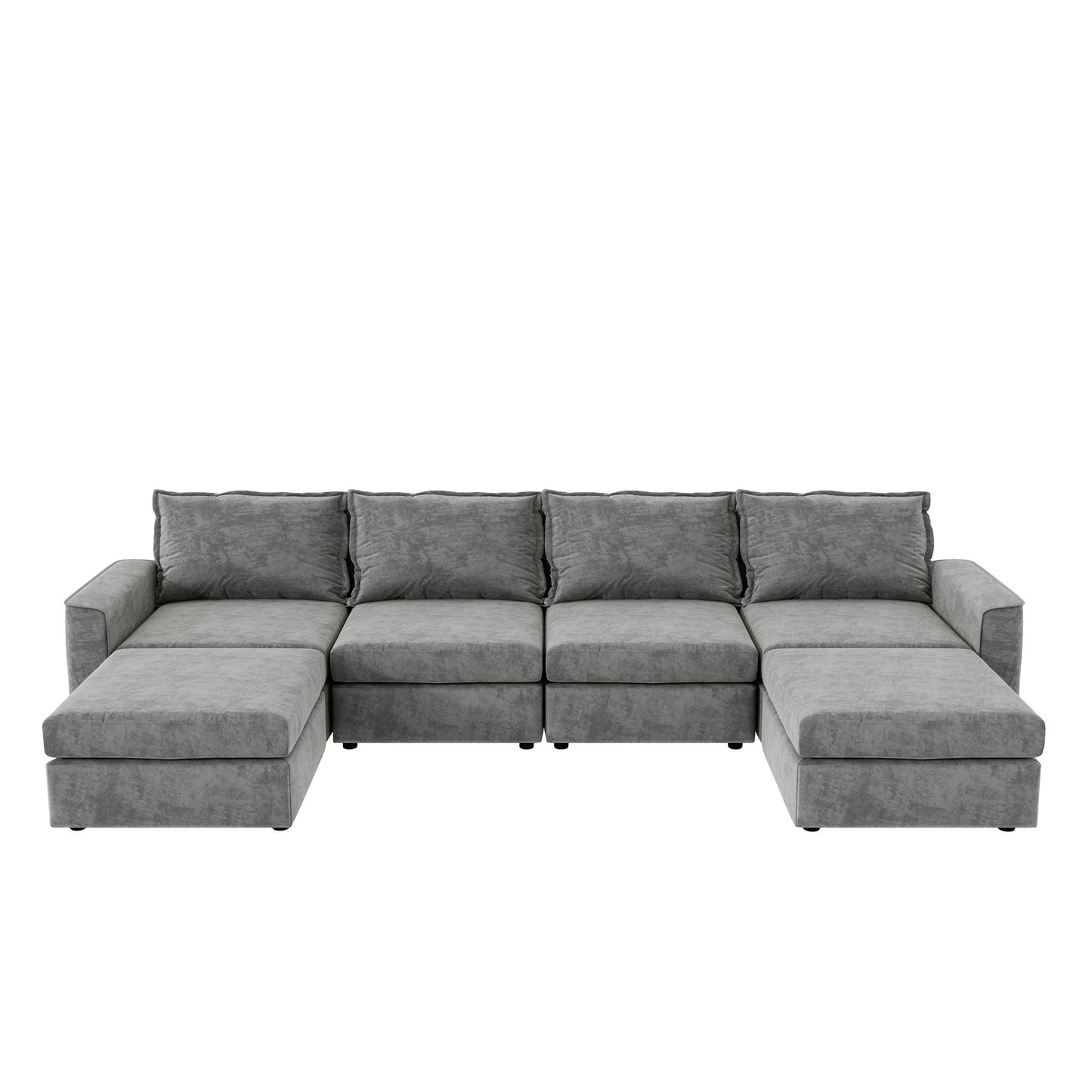 Chenille Modular Sectional Sofa, U Shaped Reversible Couch, Free Combination, 6 Seat Sleeper Sofa Bed With Ottoman, Convertible Oversized Indoor Furniture - Gray