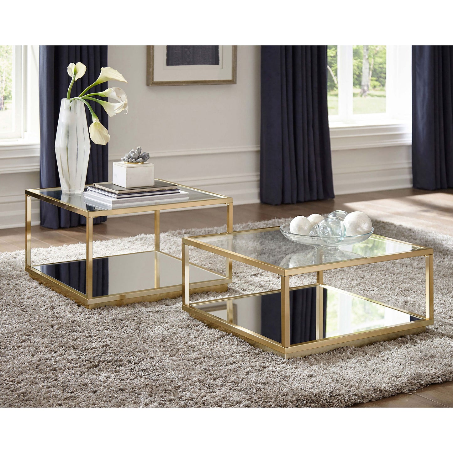 Emeline - 2 Piece Coffee Table Set - Brushed Brass