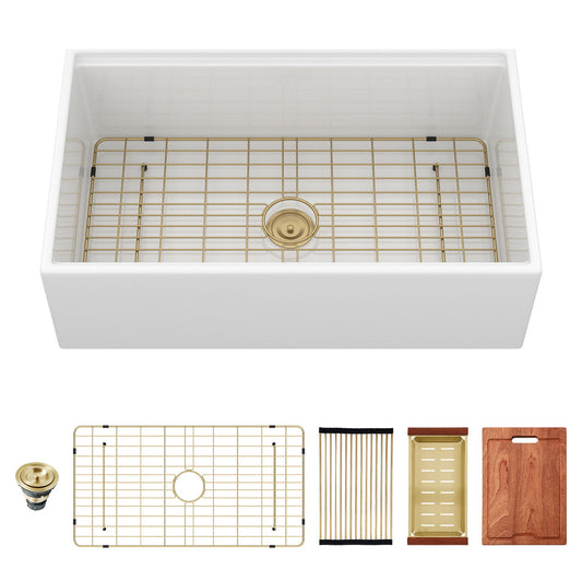 Workstation Single Bowl, Apron Front Kitchen Sink - White