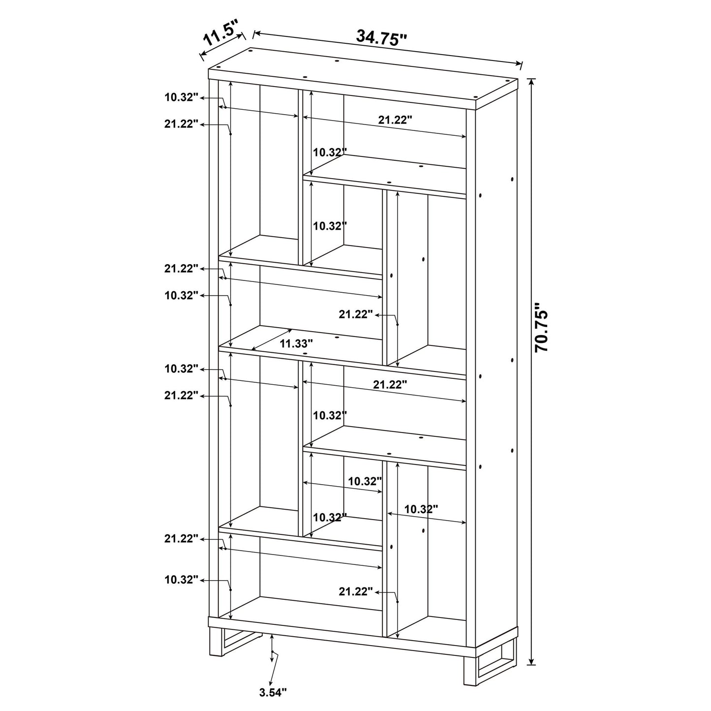 6 Tier Rectangular Bookcase With Accents - Brown
