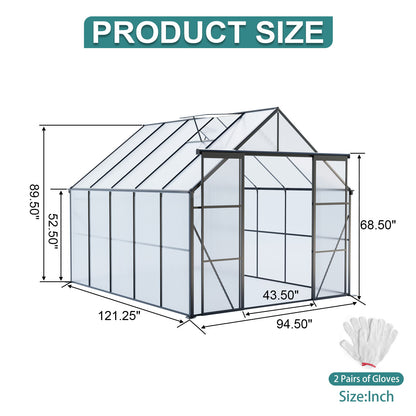 Double Door Polycarbonate Greenhouse Raised Base And Anchor Aluminum Heavy Duty Walk In Greenhouses For Outdoor Backyard In All Season