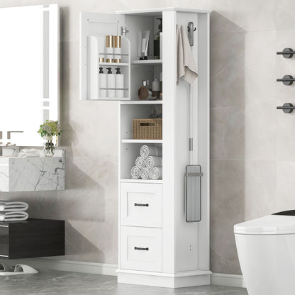 Freestanding Bathroom Storage Cabinet With Adjustable Shelves And Side Hooks Board, Rectangle Design