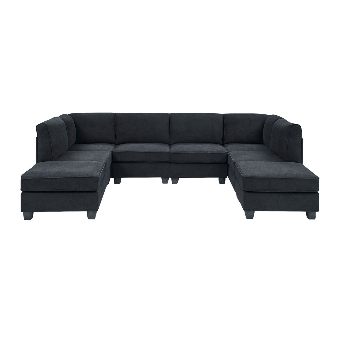 Upholstered Modular Sectional, Customizable Layout, Removable Cushions - Black