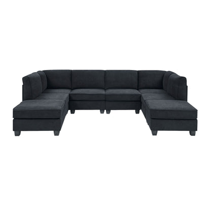 Upholstered Modular Sectional, Customizable Layout, Removable Cushions - Black