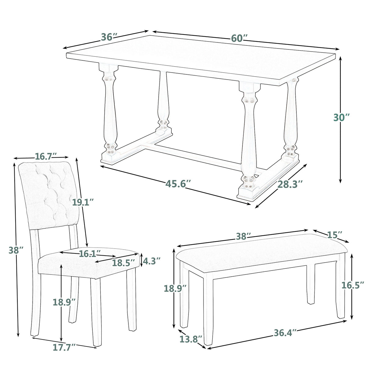 6 Piece Dining Set Retro Style