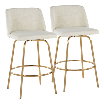 Toriano - Contemporary, Fixed Height Counter Stool With Swivel With Round Footrest (Set of 2)