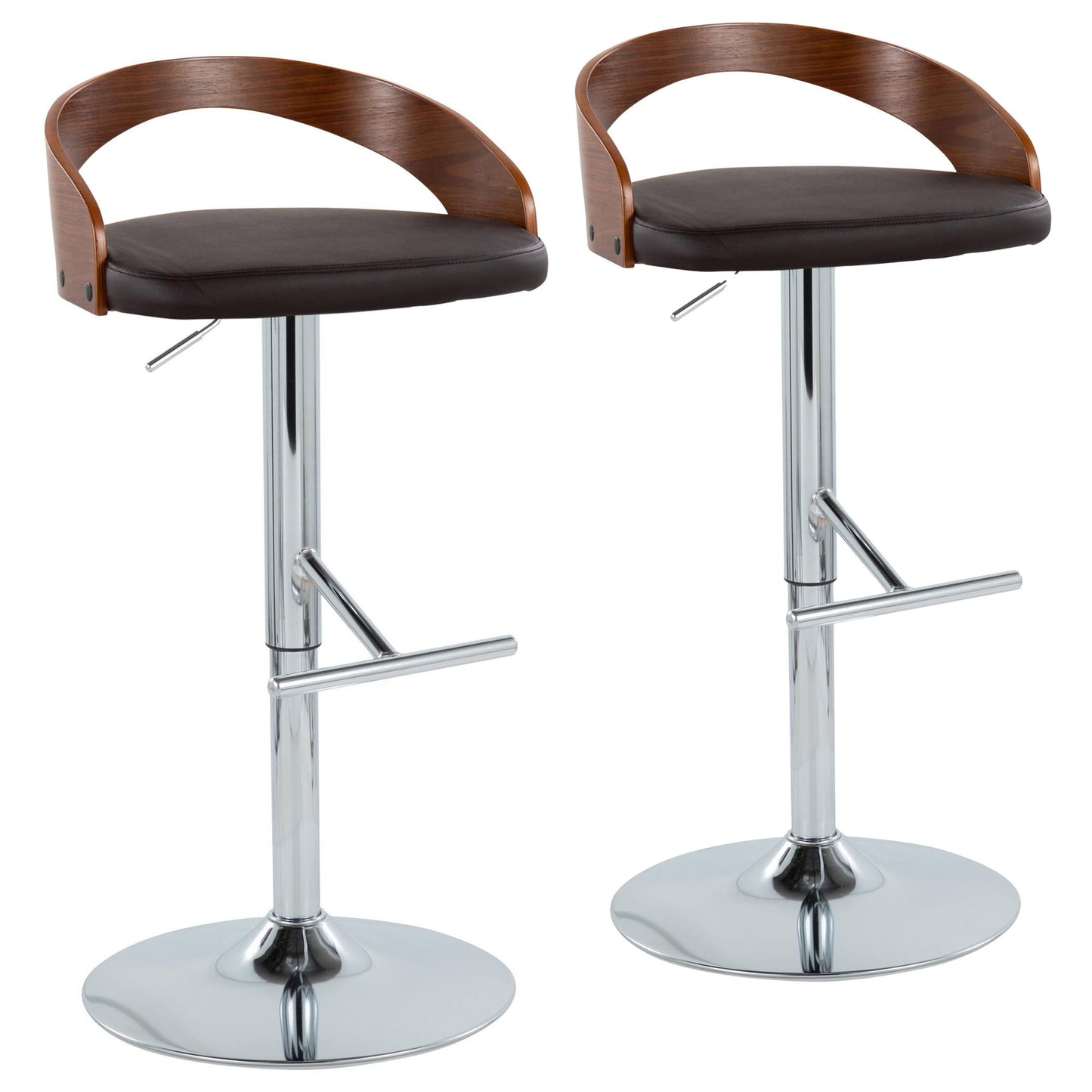 Grotto - Mid Century Modern Adjustable Height Barstool, Swivel With Straight T Footrest (Set of 2)