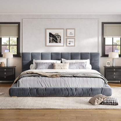 Upholstered Platform Bed Frame With Tufted Headboard
