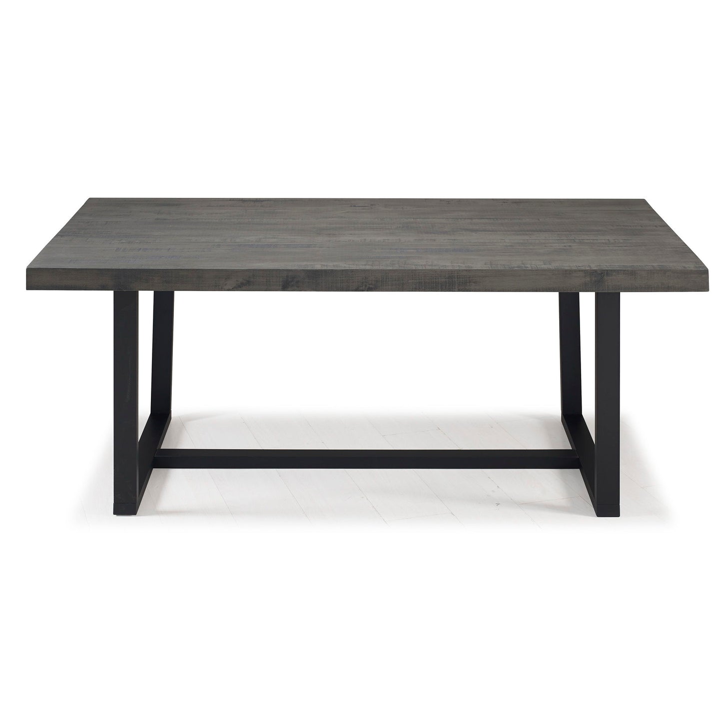 Modern Distressed Solid Wood And Metal Open Frame Dining Table