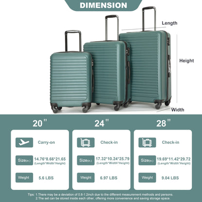 3 Piece Luggage Sets Lightweight Suitcase With Two Hooks, Spinner Wheels, Tsa Lock