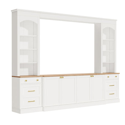 Arched Entertainment Center Wall Unit With Bookshelf, Retro Large TV Stand