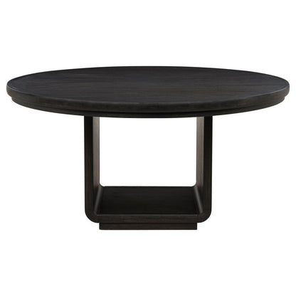 Leandro - 7 Piece Round Dining Table Set - Cream / Burnished Black
