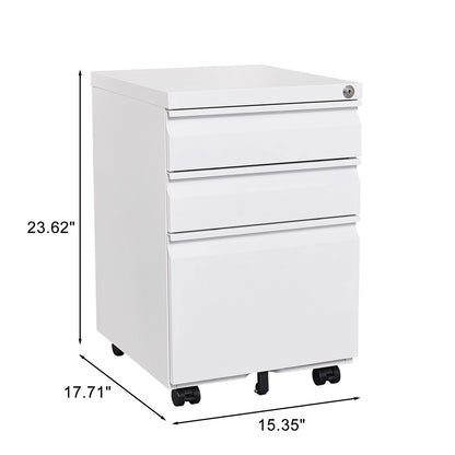 3-Drawer Mobile Filing Cabinet With Lock, Legal/Letter Storage