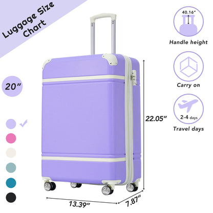 20" Luggage 1 Piece With Tsa Lock, Lightweight Suitcase Spinner Wheels, Carry On Vintage Luggage