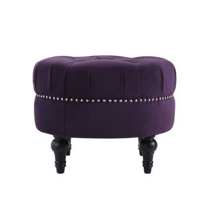 Dawn - Tufted Round Ottoman Nailhead Accents - Purple