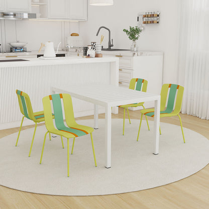4 Piece Set Of Modern Striped Color- Blocking Single Chairs With Long Table