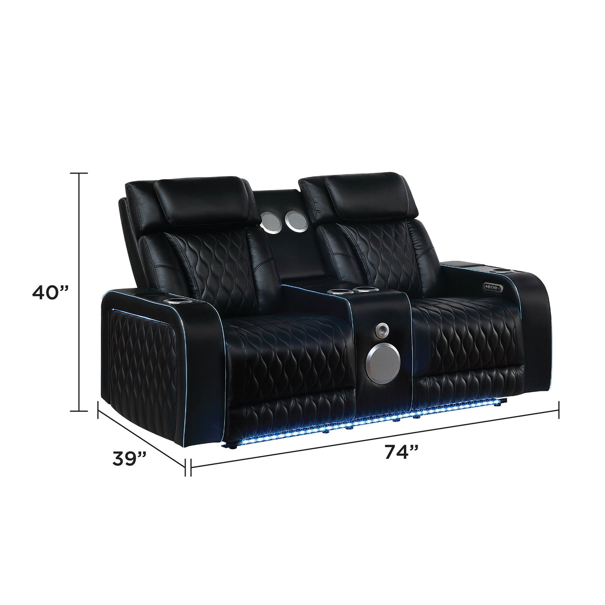 Electra - Power Reclining Loveseat With Power Headrests, Console, Speakers, Massage, LED Lighting And USB Control