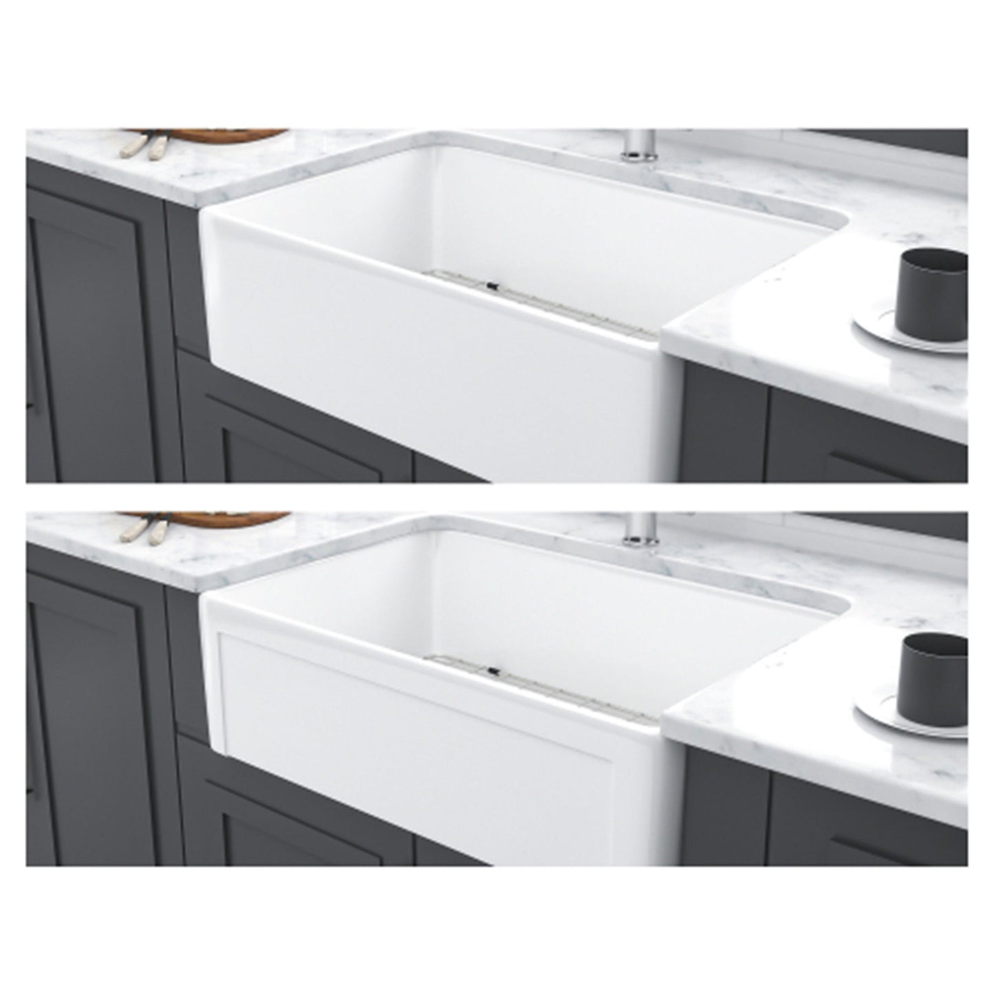 Sink 30" Apron Front Reversible Single Bowl Kitchen Sink & Grid And Strainer - White
