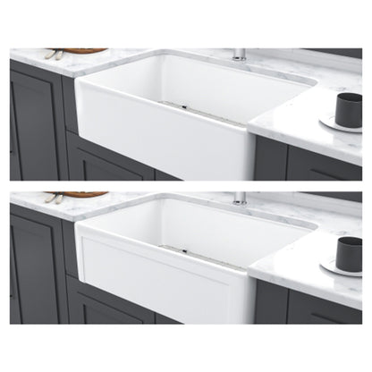 Sink 30" Apron Front Reversible Single Bowl Kitchen Sink & Grid And Strainer - White