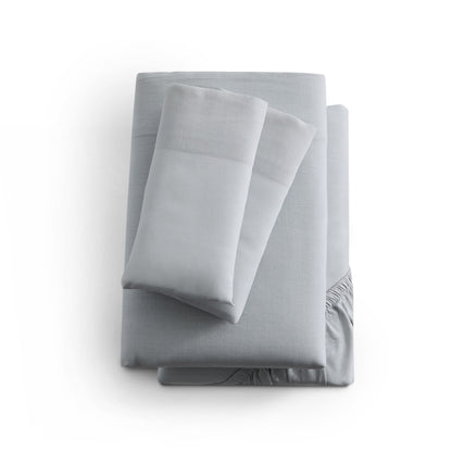 Linen-Weave Cotton Twin Long Sheet Set - Fog