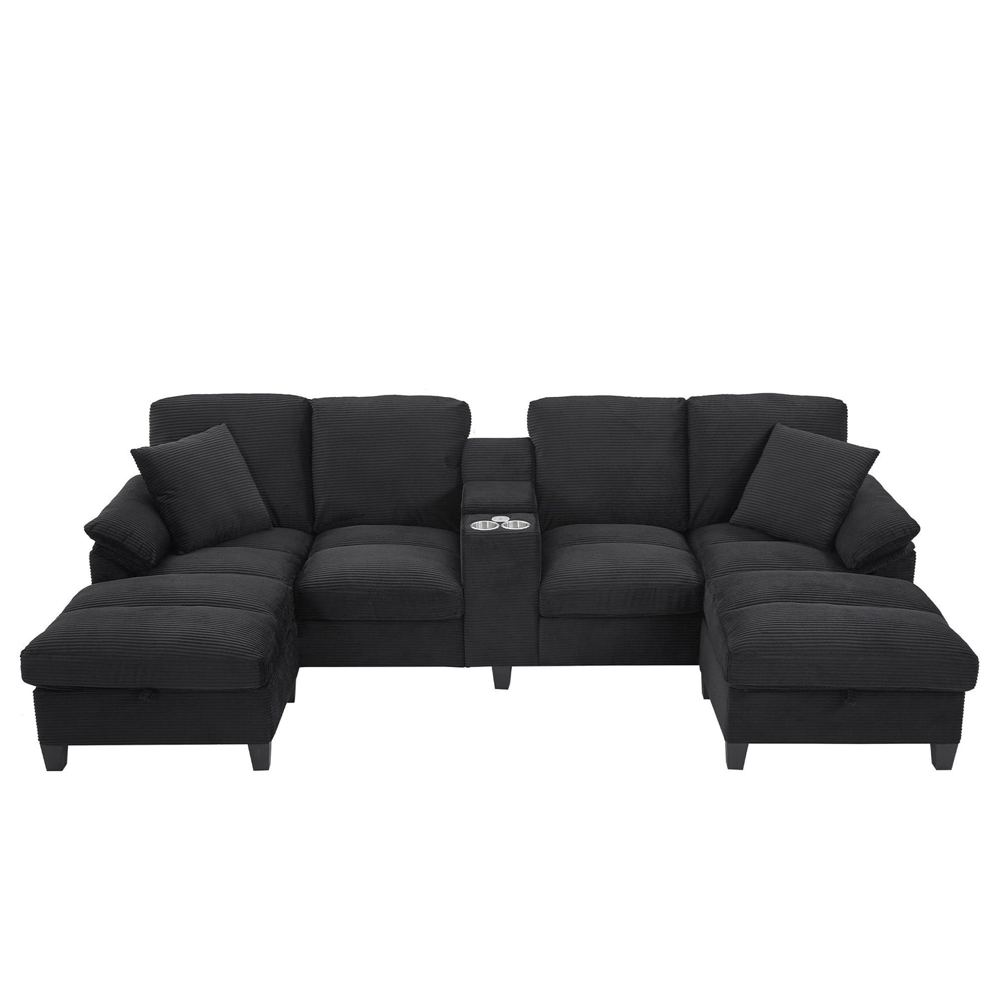 Modern U-Shaped Sectional Sofa With Storage Ottomans