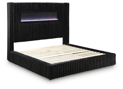 Agrander - Upholstered Bed With Fireplace And Wireless Audio