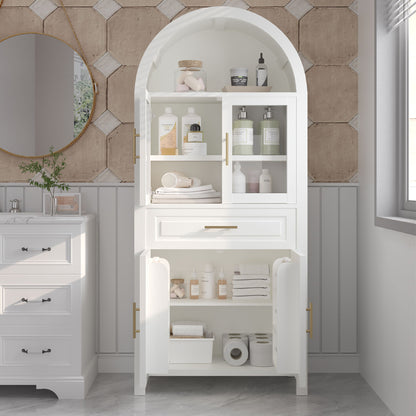 Arched Kitchen Pantry Cabinet With Adjustable Shelves & Barn Door Design