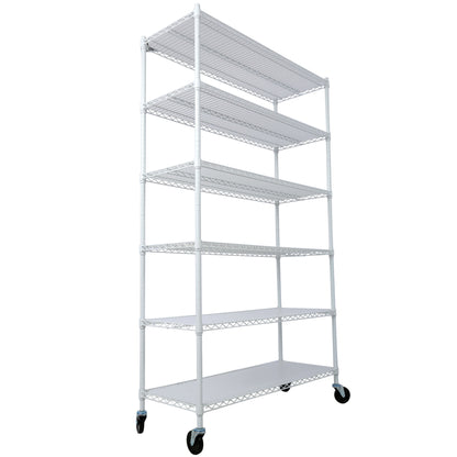 6 Tier 6000Lbs Capacity Nsf Metal Shelf Wire Shelving Unit, Heavy Duty Adjustable Storage Rack With Wheels & Shelf Liners For Commercial Grade Utility Steel Storage Rack