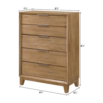 1 Piece 5 Drawer Tall Chest Bedroom Furniture - Natural Wood