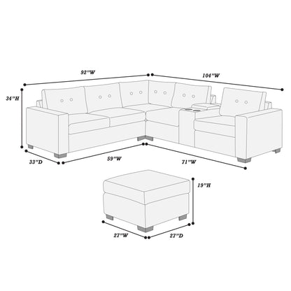Sectional Set With Reversible Loveseat, USB Console, Corner Wedge & Ottoman