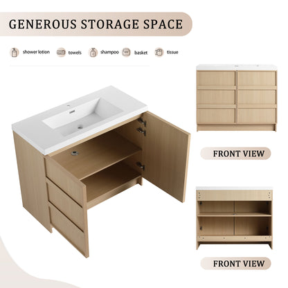 42" Freestanding Bathroom Vanity & Sink & 2 Soft Close Cabinet Doors - Oak / White