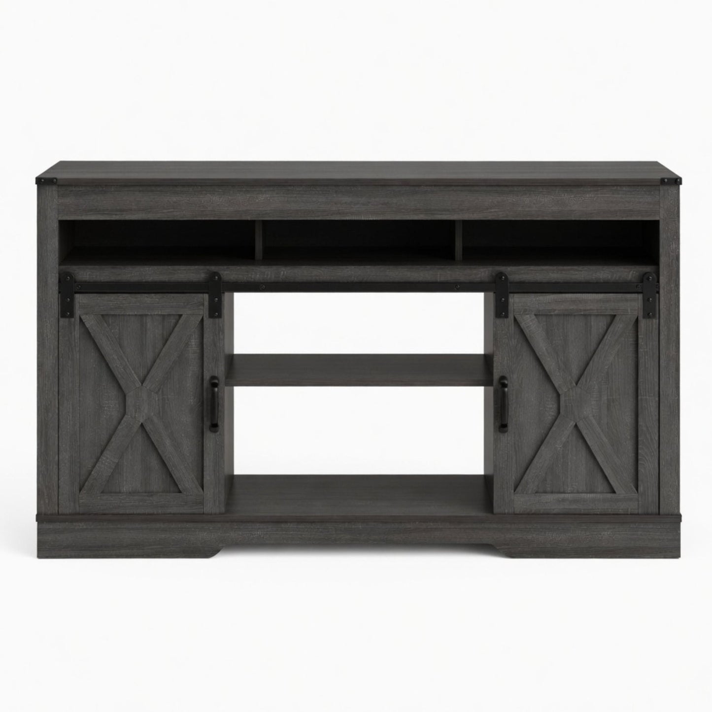 Farmhouse TV Stand With Sliding Barn Doors & Adjustable Storage
