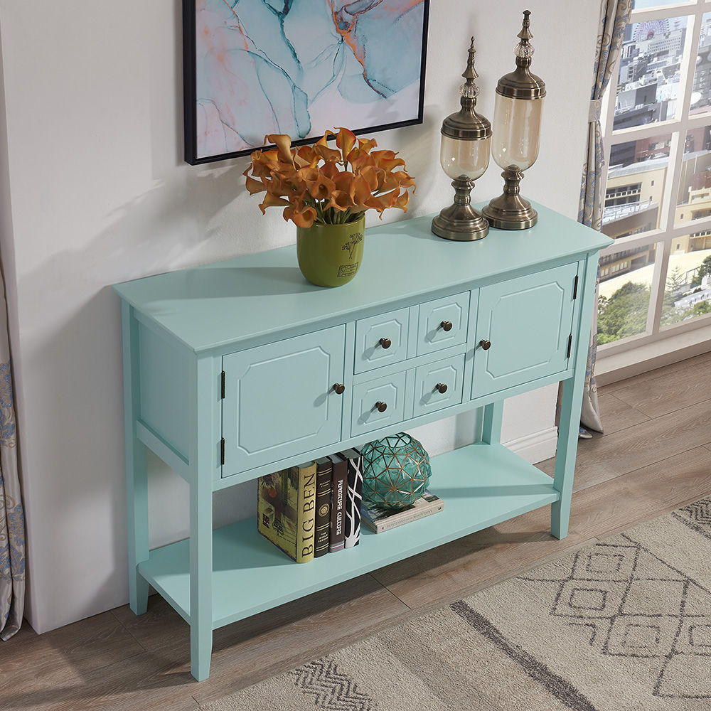 Sideboard Buffet Cabinet, Kitchen Buffet Storage Cabinet With Doors, Entryway Table Console Cabinet For Entryway Living Room - Aqua Green