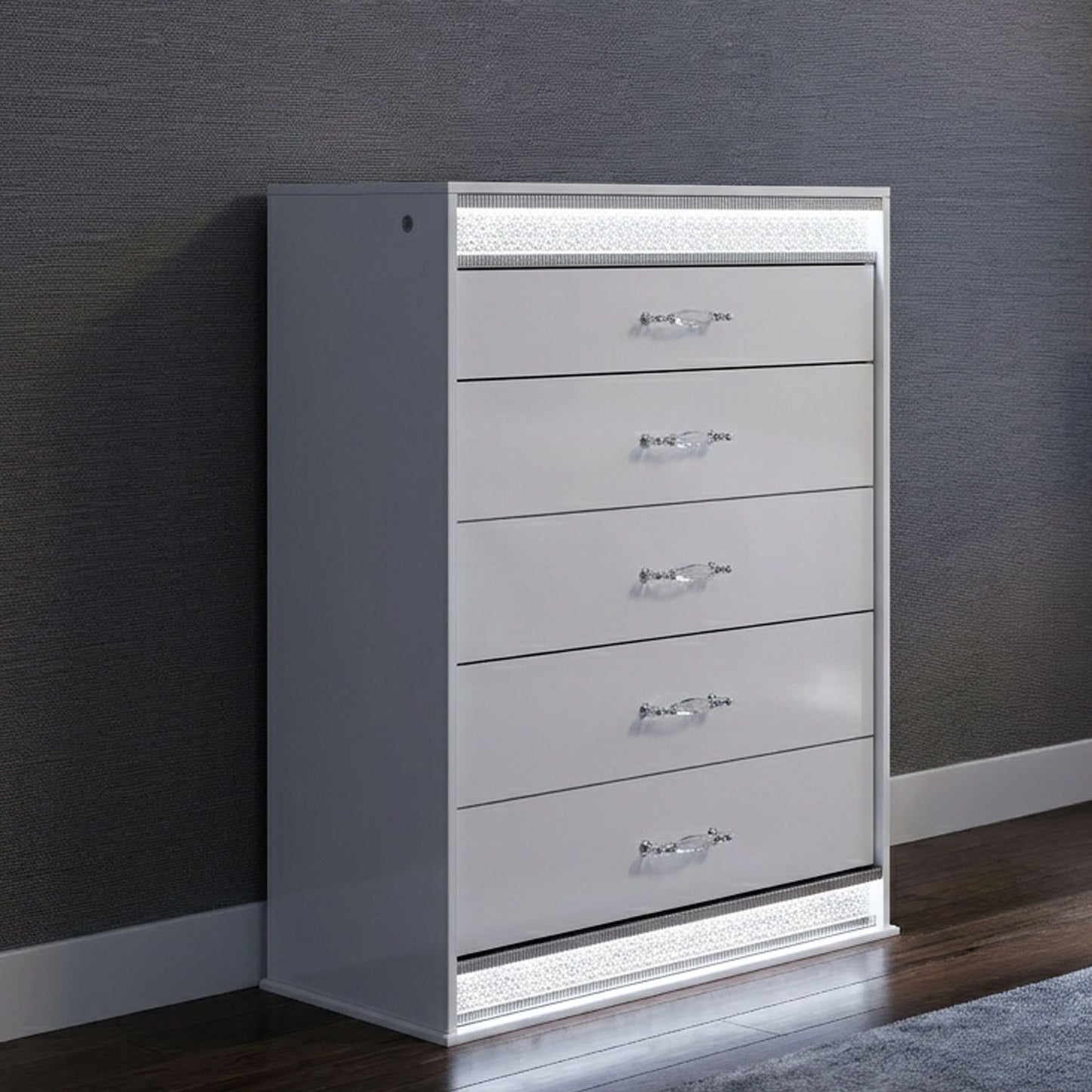 Glam - 5 Drawer Chest With LED Lighting - White