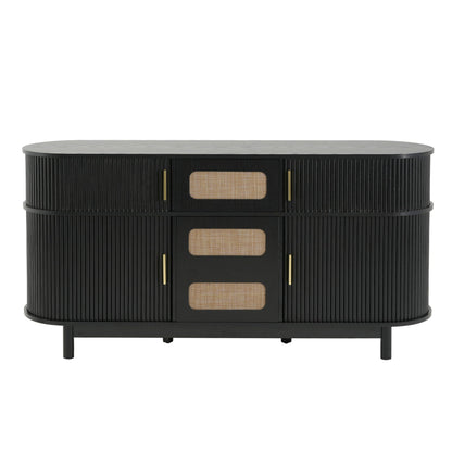 Fluted Sideboard Buffet Cabinet With Sliding Doors And Adjustable Shelves