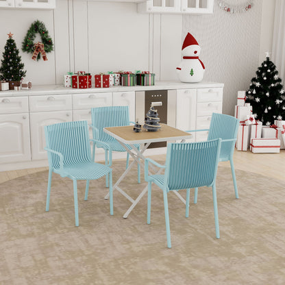4 Modern Stackable Plastic Armchair Matched With Folding Square Table
