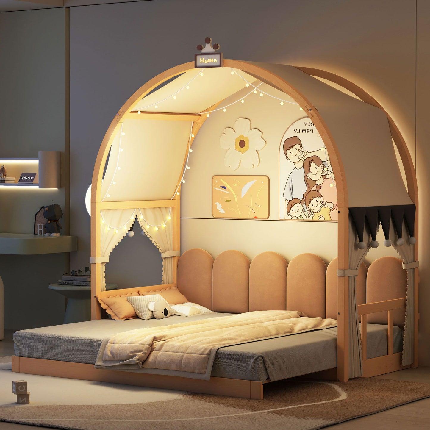 Extended Bed With Arched Roof And Trundle