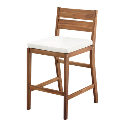 Modern 2 Piece Solid Acacia Wood Counter Stools With Cushion