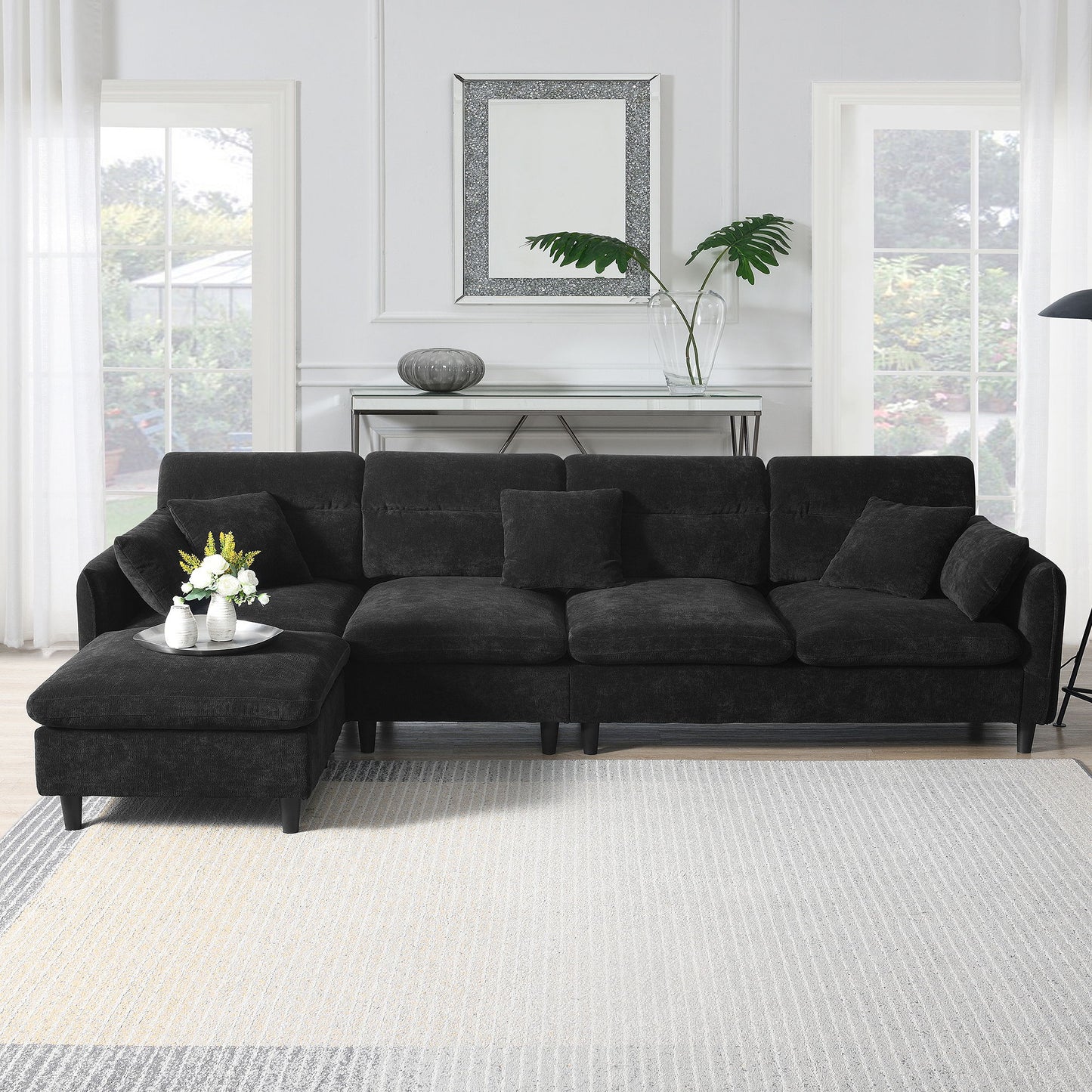 Modern Convertible Sectional Sofa L Shaped Reversible Couch Set With Free Pillows 5 Seat Cloud With Ottoman