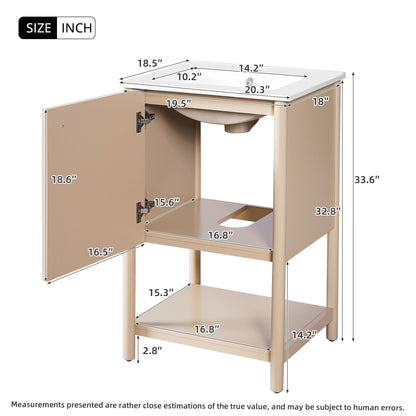 Bathroom Vanity With Sink, Freestanding Single Cabinet Set - Cream White