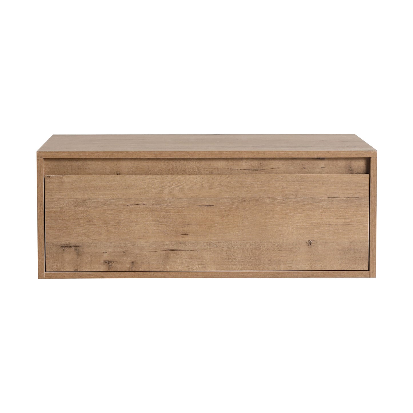 30" Wall Mounted Dressing Table With Mirror, Frame Storage Cabinet, Soft Close Door - Imitative Oak