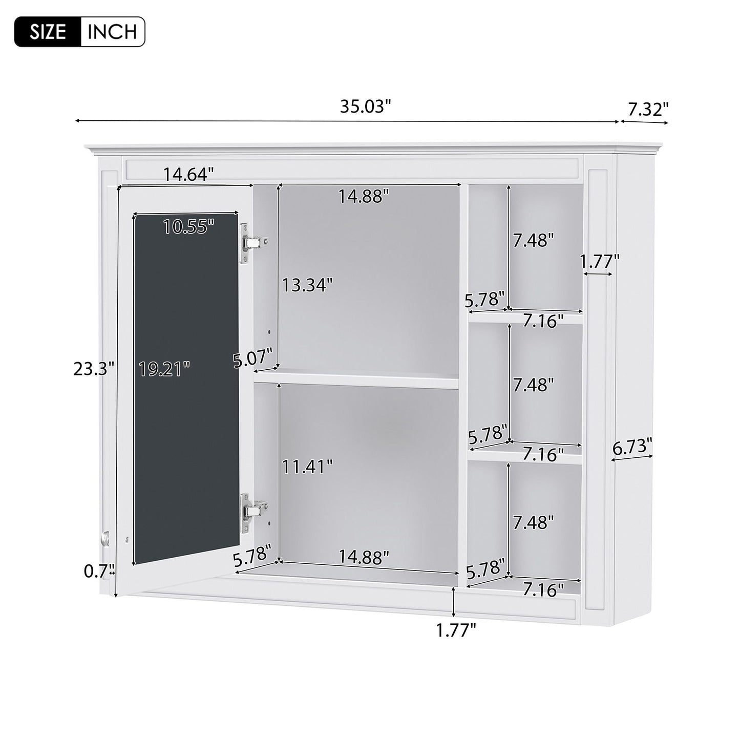 Wall Mounted Medicine Cabinet With Mirror, Storage Cabinet Featuring 6 Open Shelves And Adjustable Interior