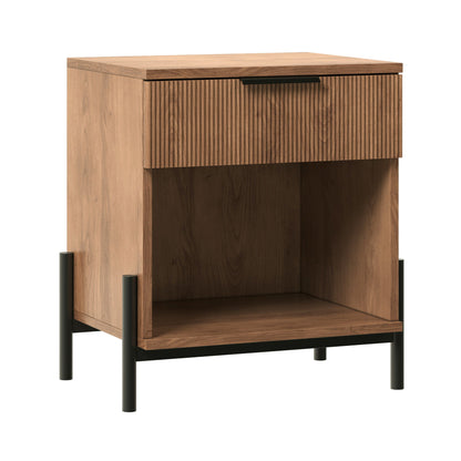 Modern Fluted Drawer Nightstand With Open Cubby Coastal