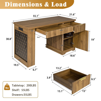 Modern Fluted Office Desk With Storage Cabinet