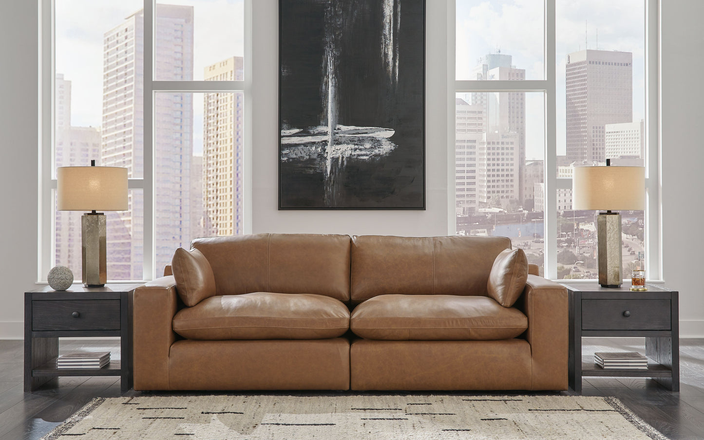 Emilia - Caramel - 3 Pc. - 2-Piece Sectional Loveseat, Ottoman