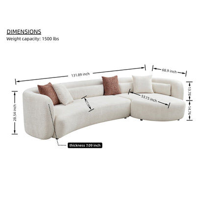 Curved Sectional Sofa, L - Shape Modular Chaise