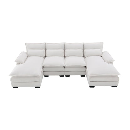 Modern U-Shaped Sectional Sofa With Waist Pillows, 6 Seat Upholstered Symmetrical Sofa Furniture, Sleeper Sofa Couch With Chaise Lounge For Living Room